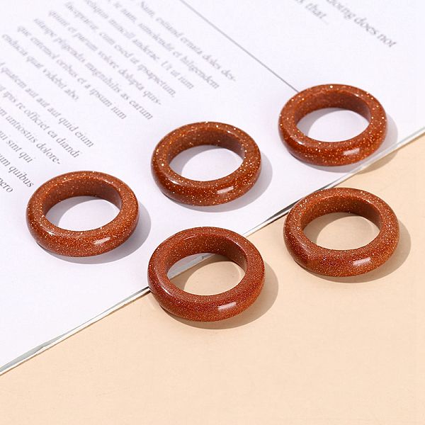 

PandaHall Synthetic Goldstone Plain Band Finger Rings, Inner Diameter: 18~20mm Goldstone Ring