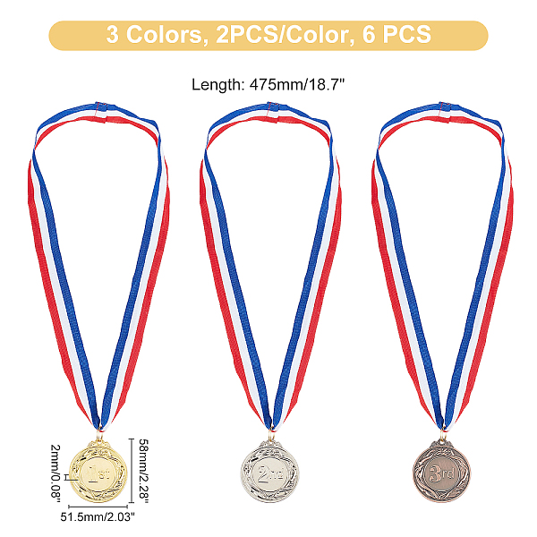 

PandaHall AHANDMAKER 6 Pcs 3 Colors Sport Medals, 1st 2nd 3rd Place Medals Gold Silver Bronze Award Medals Prize Olympic Style Winner Medals...
