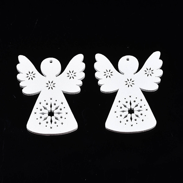 

PandaHall Christmas Theme Spray Painted Wood Pendants, Angel, White, 50x39x2.5mm, Hole: 1.5mm Wood Angel & Fairy White