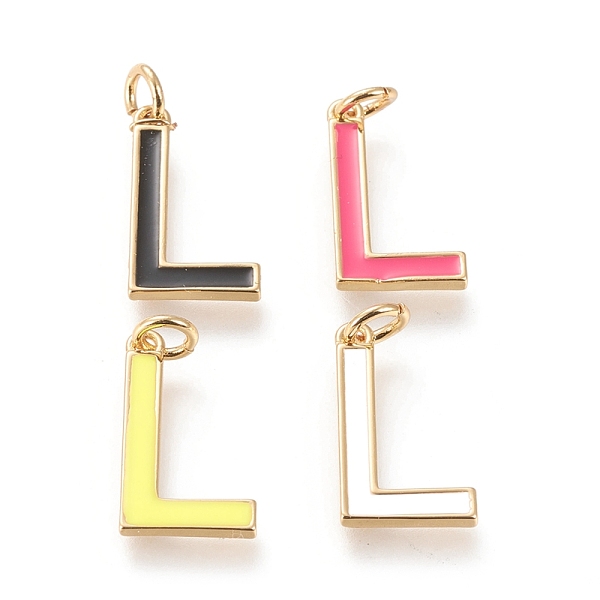 

PandaHall Brass Enamel Pendants, with Jump Ring, Long-Lasting Plated, Real 18K Gold Plated, Letter.L, Mixed Color, Letter.L, L..., Multicolor