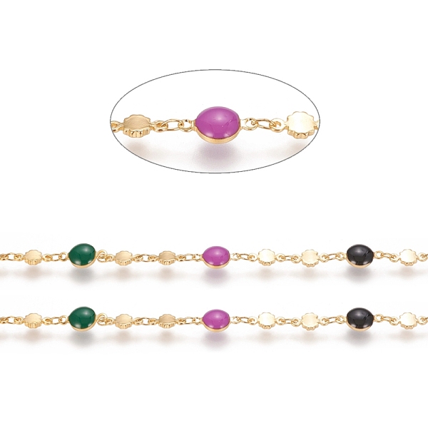 

PandaHall Handmade Brass Link Chains, with Enamel and Spool, Soldered, Long-Lasting Plated, Colorful, Real 18K Gold Plated, 9.5x4.5x1.5mm...
