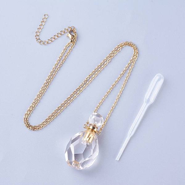 

PandaHall Natural Quartz Crystal Openable Perfume Bottle Pendant Necklaces, with 304 Stainless Steel Cable Chain and Plastic Dropper, Bottle...