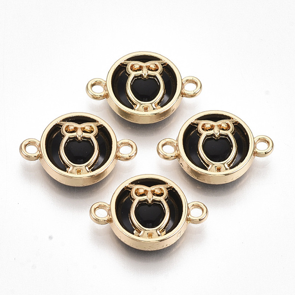 

PandaHall Glass Links connectors, with Light Gold Plated Alloy Findings, Flat Round with Owl, Black, 13.5x19.5x5.5mm, Hole: 1.6mm...