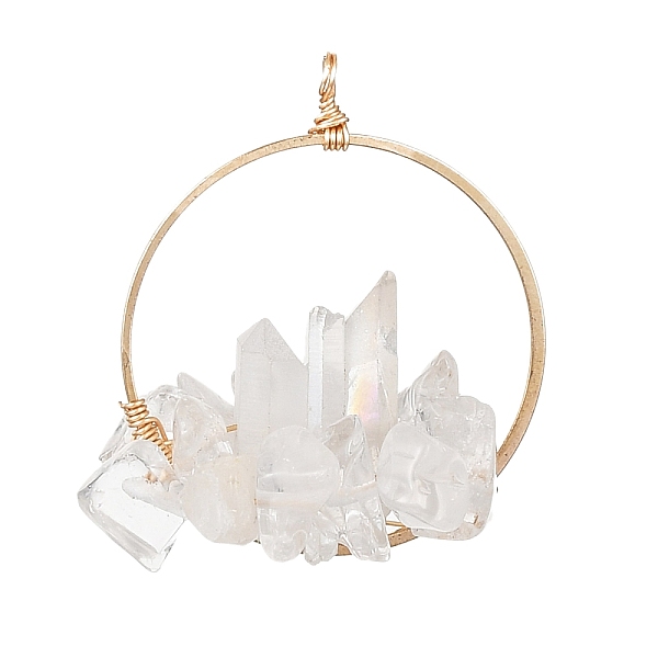 

PandaHall Natural Quartz Crystal Pendants, Rock Crystal Pendants, Nuggets Charms with Brass Linking Rings, Light Gold, 36~38x30x16~20mm..., White