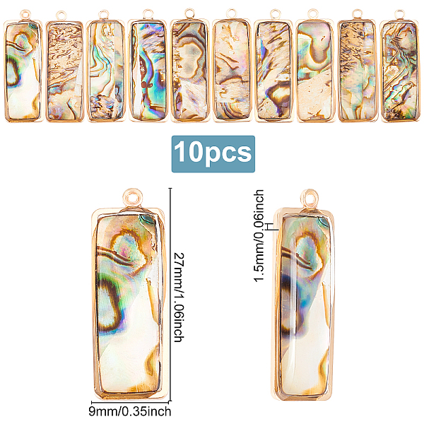 

PandaHall BENECREAT 10Pcs Rectangle Shell Pendants, Natural Abalone Shell Pendant with Golden Plated Brass Double Enamel Settings for DIY...