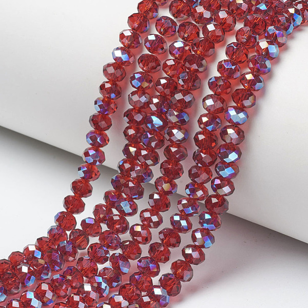 

PandaHall Electroplate Glass Beads Strands, Half Plated, Blue Plated, Faceted, Rondelle, FireBrick, 6x5mm, Hole: 1mm, about 85~88pcs/strand..., Red