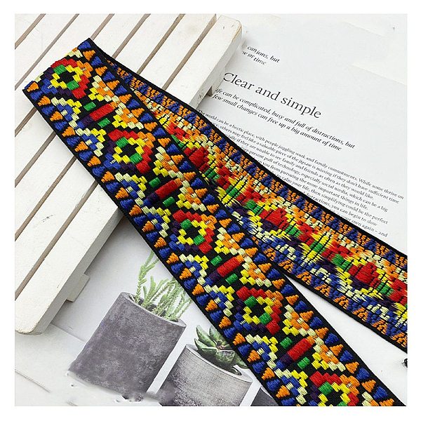 

PandaHall Ethnic Style Embroidery Rhombus Polyester Ribbons, Jacquard Ribbon, Garment Accessories, Flat, Colorful, 1-3/4 inch(45mm)...