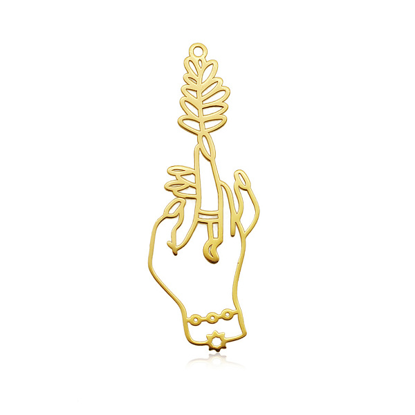 

PandaHall 201 Stainless Steel Pendants, Laser Cut, Vacuum Plating, Hand, Golden, 51.5x19x1mm, Hole: 1.6mm 201 Stainless Steel Palm