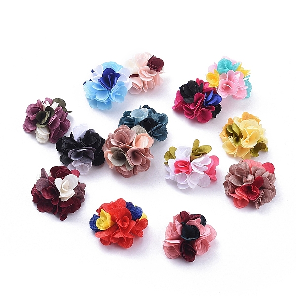 

PandaHall Handmade Polyester Woven Costume Accessories, Tri-color, Flower, Mixed Color, 24.5~26x12.5~13.5mm Polyester Flower Multicolor