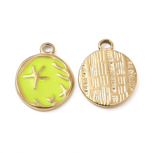 

PandaHall Vacuum Plating 201 Stainless Steel Enamel Pendants, Real 18K Gold Plated, Flat Round with Starfish Charm, Green Yellow, 19x15x2mm...