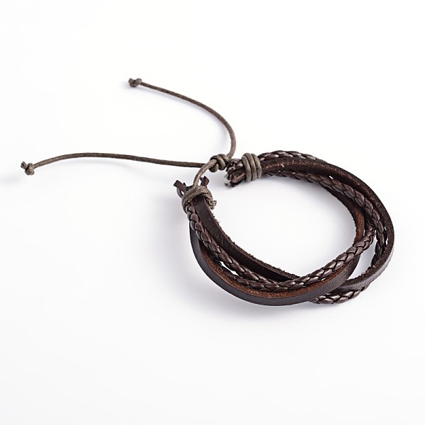 

PandaHall Adjustable Leather Multi-Strand Bracelets, with Waxed Cord, Coconut Brown, 57mm Leather Brown