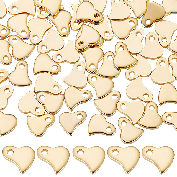 PandaHall Beebeecraft 80Pcs Heart Charm 24k Gold Plated Flat Tiny Love Pendant Charm with Small Hole for DIY Jewelry Findings Making Hole...