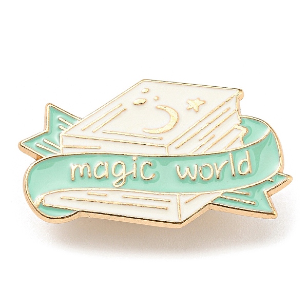 

PandaHall Enamel Pins, Light Gold Zinc Alloy Brooch, Word Magic World, Book, 17.5x29.5x1.2mm Alloy+Enamel Book Green