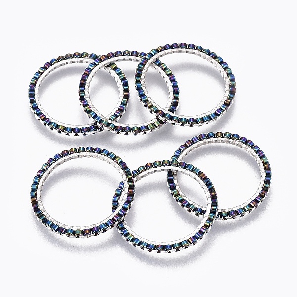 

PandaHall MIYUKI & TOHO Handmade Japanese Seed Beads, with 304 Stainless Steel Link Rings, Loom Pattern, Ring, Silver, Dark Olive Green...