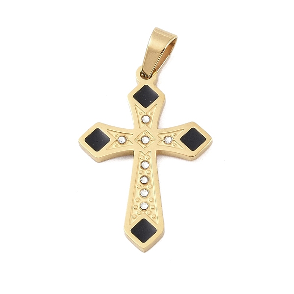 

PandaHall Ion Plating(IP) 304 Stainless Steel Enamel Rhinestone Pendants, Cross Charms, Real 18K Gold Plated, 32.5x21.5x2.5mm, Hole: 6x4mm..., Clear