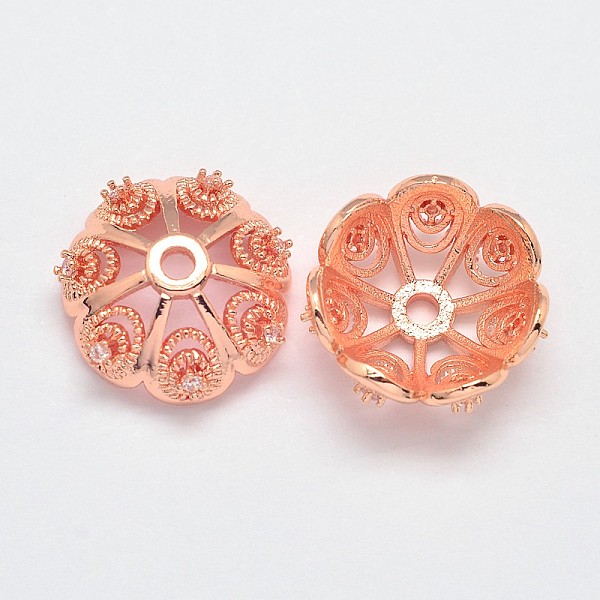 

PandaHall CZ Brass Micro Pave Cubic Zirconia Flower Bead Caps, Fancy Bead Caps, Cadmium Free & Nickel Free & Lead Free, Real Rose Gold..., Clear