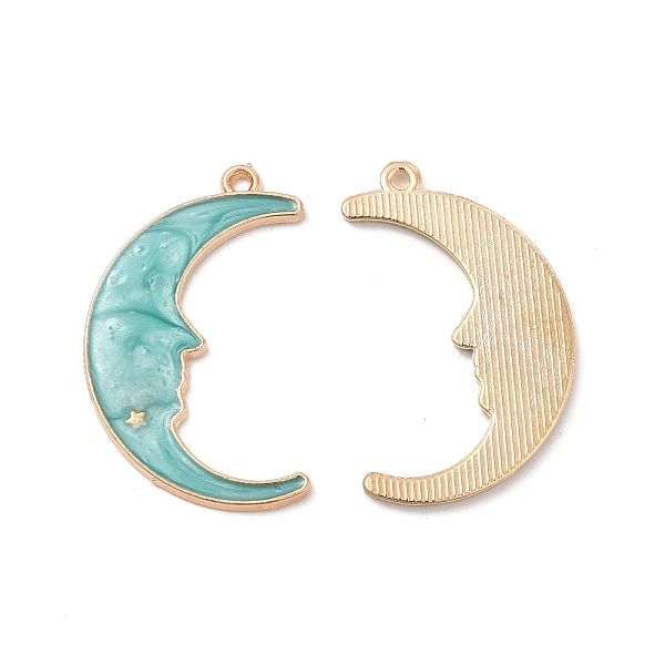 

PandaHall Alloy Enamel Pendants, Crescent Moon with Face Charm, Golden, Pale Turquoise, 32x19.5x1.5mm, Hole: 1.4mm Alloy+Enamel Moon