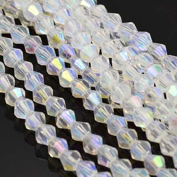 

PandaHall Faceted Bicone Electroplate Glass Beads Strands, AB Color Plated, Ghost White, 3x3.5mm, Hole: 1mm, about 113~115pcs/strand...