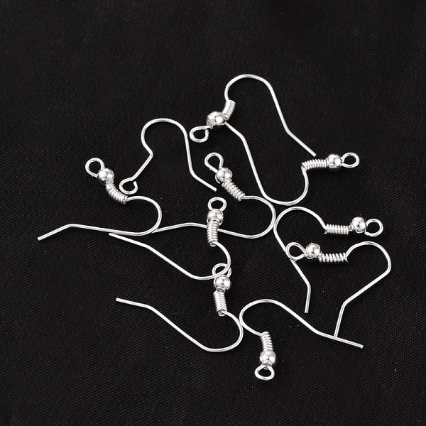 

PandaHall Earring Jewelry Findings Iron Silver Color Plated Earring Hooks, with Horizontal Loop, 17~19x18mm, Hole: 2mm, Pin: 0.6mm Iron