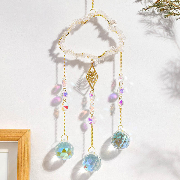

PandaHall Natural Quartz Crystal Copper Wire Wrapped Cloud Hanging Ornaments, Teardrop Glass Tassel Suncatchers for Home Outdoor Decoration...