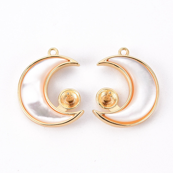 

PandaHall Brass Peg Bails Pendants, with Natural Shell, Nickel Free, for Half Drilled Bead, Moon, Real 18K Gold Plated, 20x15.5x5.5mm, Hole...