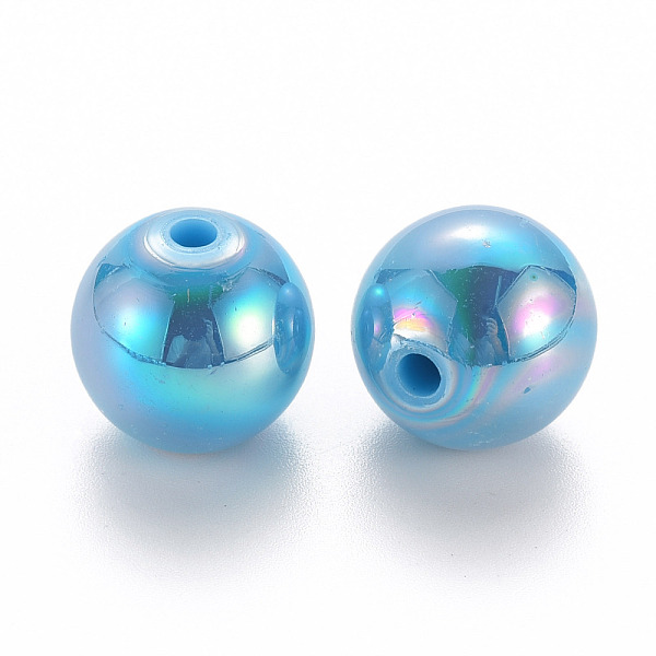 

PandaHall Opaque Acrylic Beads, AB Color Plated, Round, Deep Sky Blue, 16x15mm, Hole: 2.8mm, about 220pcs/500g Acrylic Round
