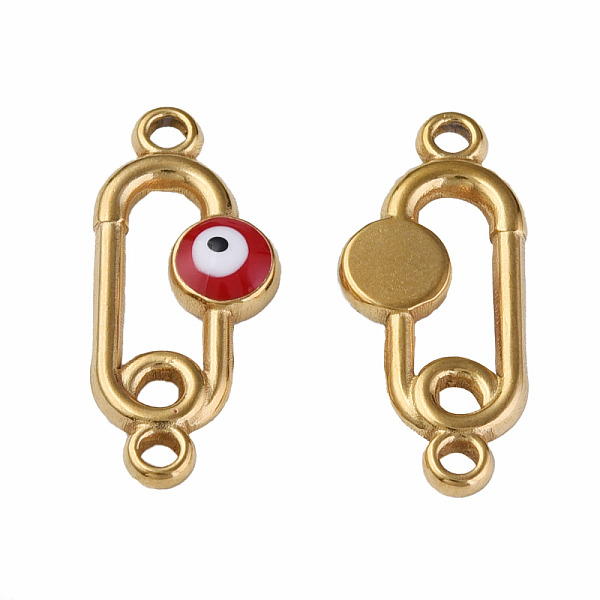 

PandaHall 304 Stainless Steel Enamel Connector Charms, Golden, Oval with Evil Eye, Dark Red, 23x10x3mm, Hole: 1.6mm 304 Stainless Steel Oval
