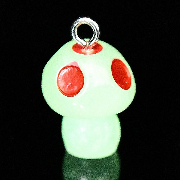 

PandaHall Spray Painted Luminous Resin Pendants, Mushroom Charm, with Glitter Powder and Platinum Tone Iron Loops, Red, 21.5x13.5mm, Hole...