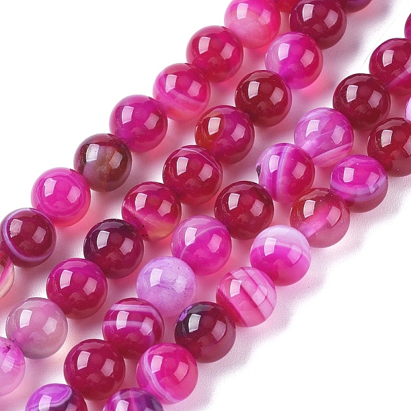 

PandaHall Natural Striped Agate/Banded Agate Beads Strands, Dyed & Heated, Round, Hot Pink, 6mm, Hole: 1mm, about 63pcs/strand, 14.57 inch...