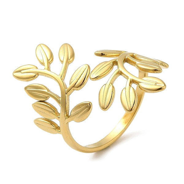 

PandaHall 304 Stainless Steel Open Cuff Rings, Leafy Branch, Golden, US Size 8(18.1mm) 304 Stainless Steel Leaf