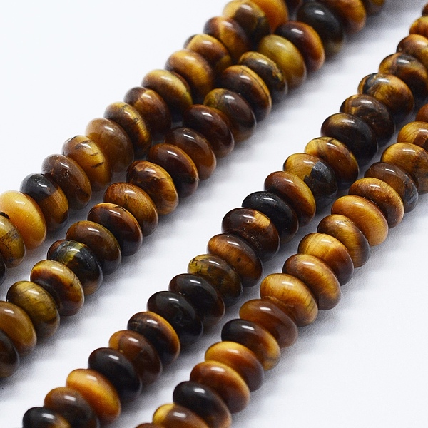 PandaHall Natural Tiger Eye Beads Strands, Rondelle, 6x3mm, Hole: 0.5mm, about 128pcs/strand, 15.94 inch(40.5cm) Tiger Eye Rondelle