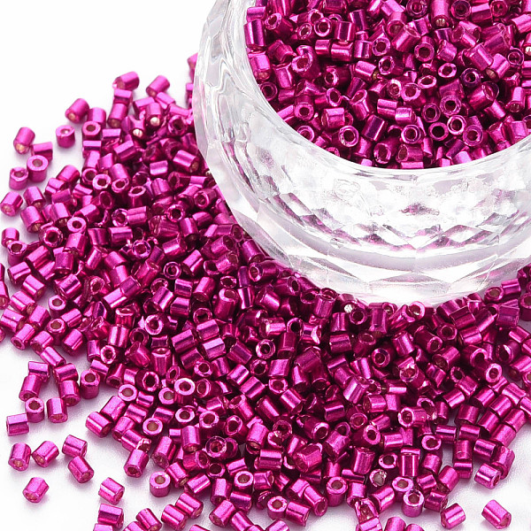 

PandaHall Glass Bugle Beads, Metallic Colours, Medium Violet Red, 2.5~3x2mm, Hole: 0.9mm, about 15000pcs/pound Glass