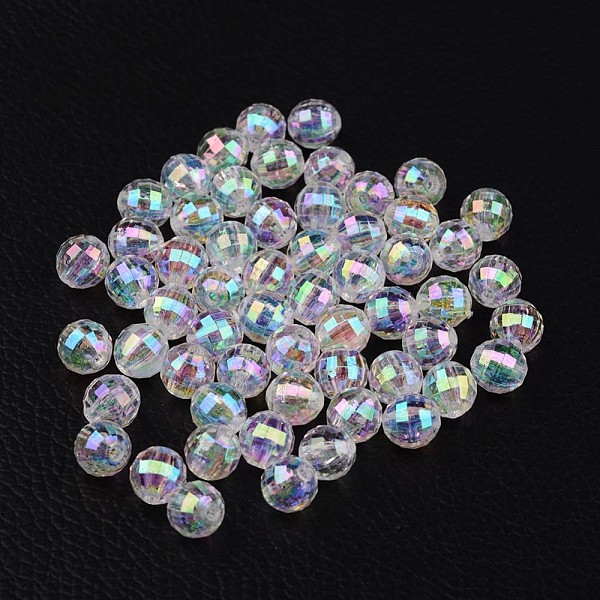 

PandaHall Faceted Eco-Friendly Transparent Acrylic Round Beads, AB Color, Clear AB, 6mm, Hole: 1mm, about 500pcs/50g Acrylic Round White