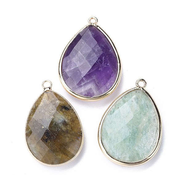 

PandaHall Faceted Natural Gemstone Pendants, with Light Gold Plated Brass Edge and Loop, Teardrop, 28.5~29.5x19~20x7mm, Hole: 1.2mm Mixed...