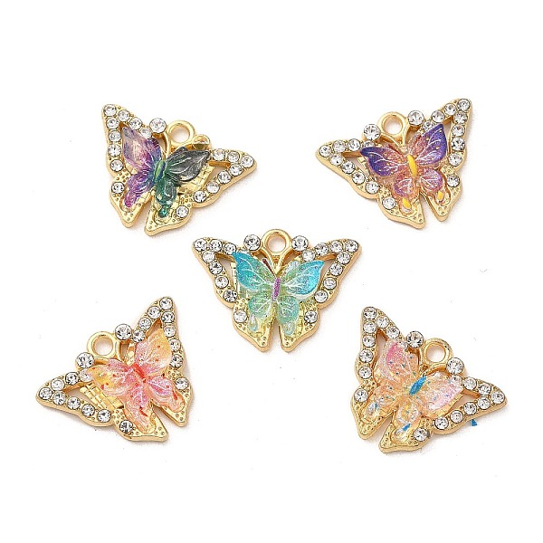 

PandaHall Rack Plating Alloy Pendants, with Rhinestone and Acrylic, Butterfly Charms, Mixed Color, 15x20x4.5mm, Hole: 2mm Alloy+Rhinestone..., Multicolor