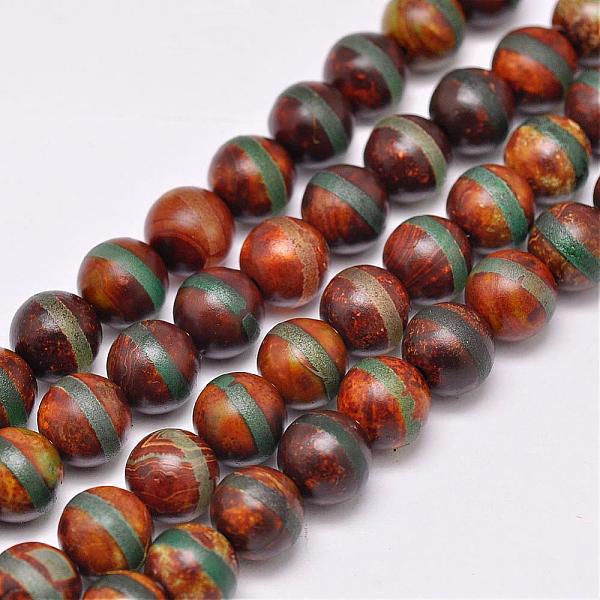 

PandaHall Tibetan Style Striped Pattern dZi Beads Strands, Natural & Dyed Agate Beads, Matte Style, Round, 10mm, Hole: 1.5mm, about...