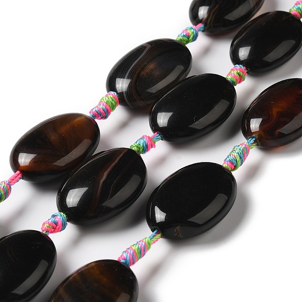 

PandaHall Natural Agate Beads Strands, Dyed & Heated, Flat Oval, Black, 23.5~25x16.5~18.5x9~10mm, Hole: 2mm, about 13pcs/strand, 18.11''...