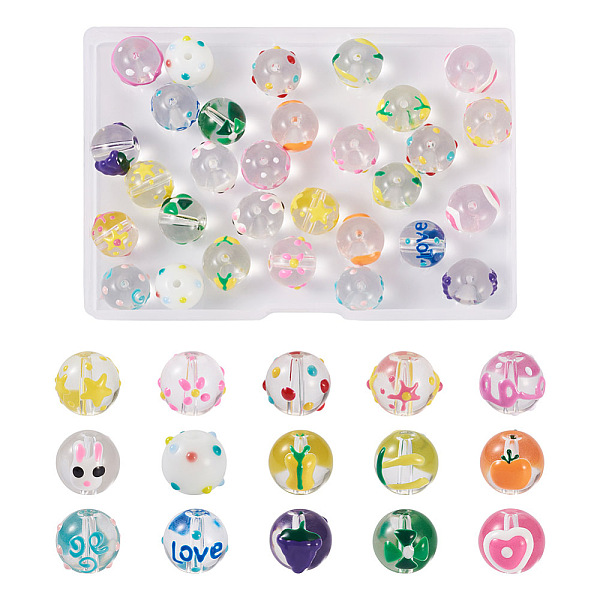 

PandaHall Kissitty 30Pcs 15 Style Transparent Glass Enamel Beads, Round, Mixed Color, 13.5~14x12~12.5x11.5mm, Hole: 1.6~2mm, 2Pcs/style..., Multicolor