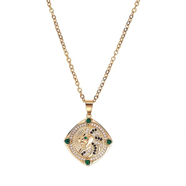 

PandaHall Green Cubic Zirconia Lion Rotating Pendant Necklace, Brass Stress Relief Jewelry for Women, Golden, 19.29 inch(49cm) Cubic...