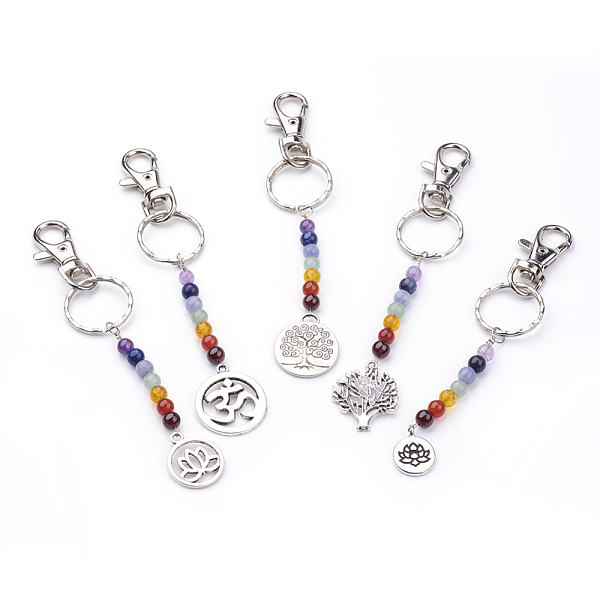 

PandaHall Tibetan Style Alloy Keychain, with Natural Gemstone Beads, Iron Key Rings and Alloy Swivel Lobster Claw Clasps, Mixed Color..., Multicolor