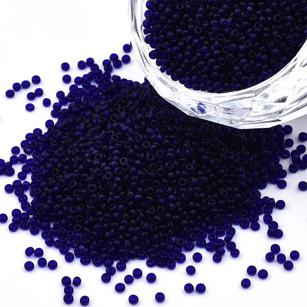 

PandaHall 15/0 Transparent Czech Glass Seed Beads, Round, Dark Blue, 1.5x1mm, Hole: 0.5mm, about 500g/bag Czech Glass