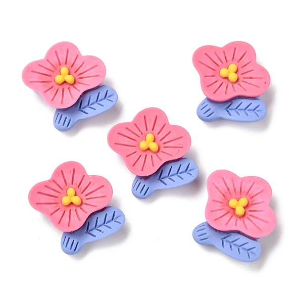 

PandaHall Opaque Resin Cabochons, Flower with Leaf, Pale Violet Red, 22x23x6mm Resin Flower