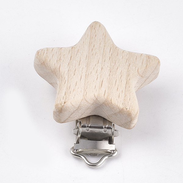 

PandaHall Beech Wood Baby Pacifier Holder Clips, with Iron Clips, Star, Platinum, BurlyWood, 52x44x18.5mm, Hole: 3.5x6mm Wood Orange