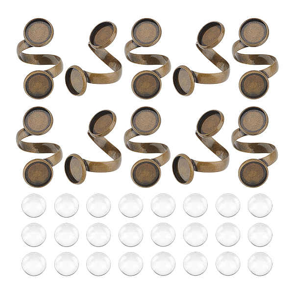 

PandaHall UNICRAFTALE 10 pcs Blank Ring Base Making Kits Brass Bezel Cuff Finger Rings Components with Double Flat Round with 30pcs Glass...