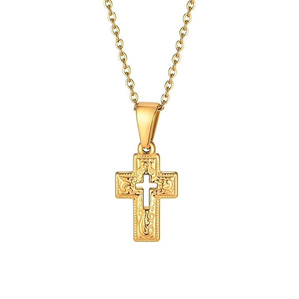 Stainless Steel Cross Pendant Cable Chain Necklaces for Women