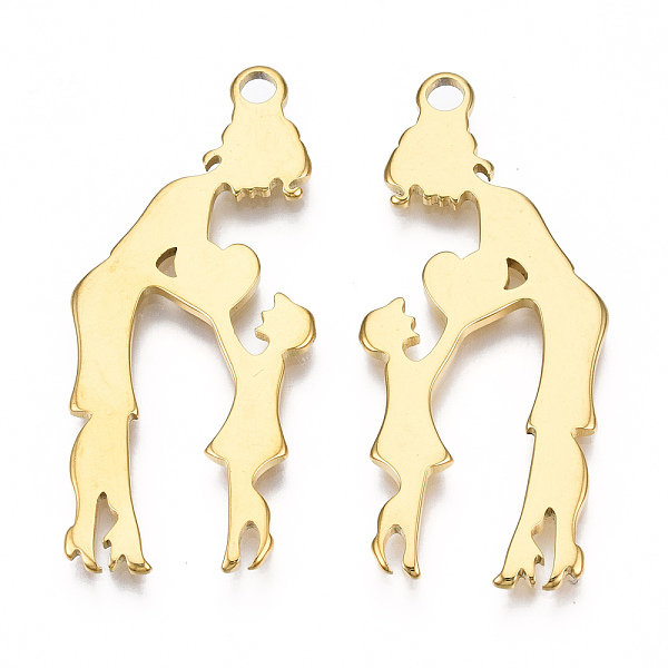 

PandaHall Ion Plating(IP) 201 Stainless Steel Pendants, Family, Real 18K Gold Plated, 40x17.5x1mm, Hole: 2mm 201 Stainless Steel Human