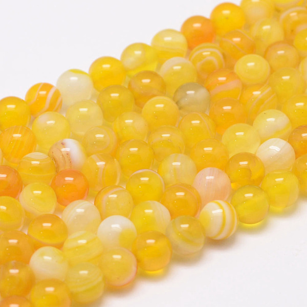 

PandaHall Natural Striped Agate/Banded Agate Bead Strands, Round, Grade A, Dyed & Heated, Gold, 6mm, Hole: 1mm, about 62~63pcs/strand, 14.5...