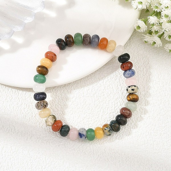 Bracelets extensibles en perles heishi rondelles de pierres fines naturelles mélangées de 8 mm