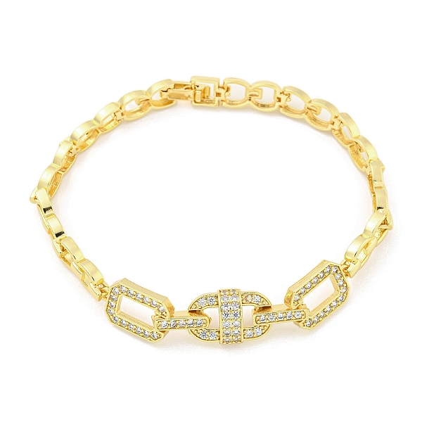 

PandaHall Brass Micro Pave Clear Cubic Zirconia Rectangle Link Chain Bracelets for Women, Golden, 7-1/4 inch(18.5cm) Cubic Zirconia Clear