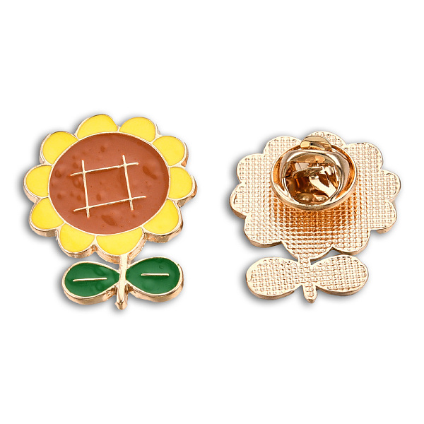 PandaHall Sunflower Shape Enamel Pin, Light Gold Plated Alloy Cartoon Badge for Backpack Clothes, Nickel Free & Lead Free, Chocolate...